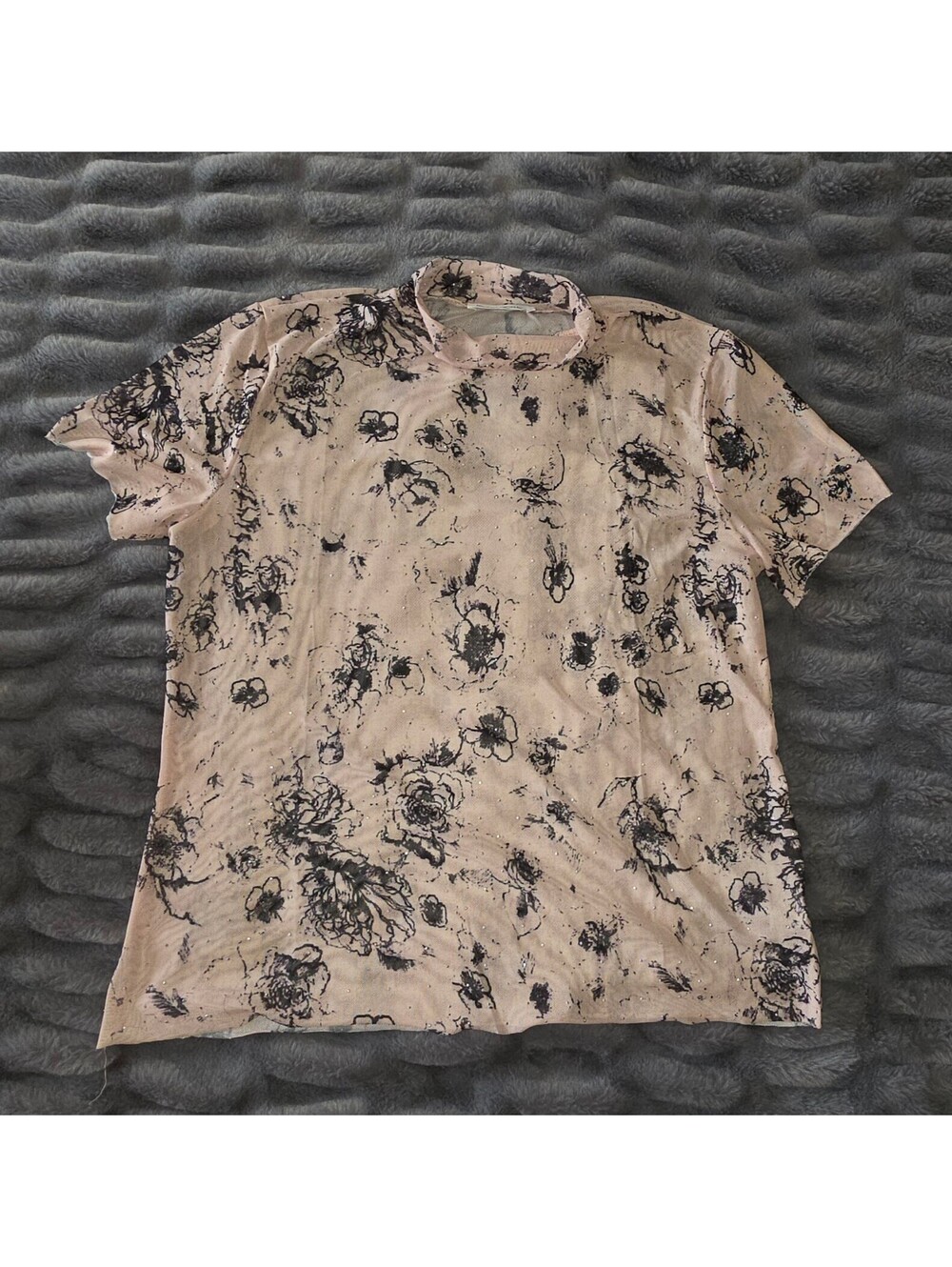 modern affection Beige Floral Print Short Sleeve Top